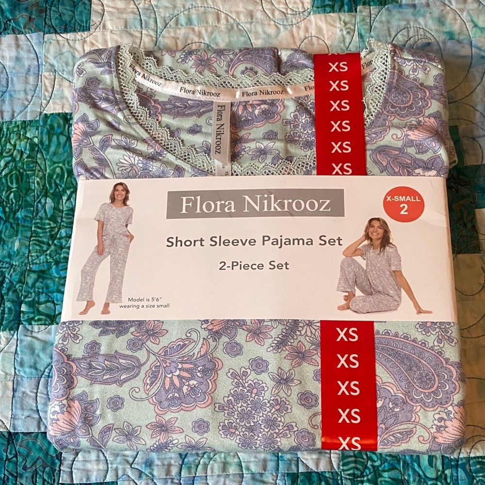 Flora Nikrooz Mint Green and Lavender Paisley Short Sleeve Pajama Set